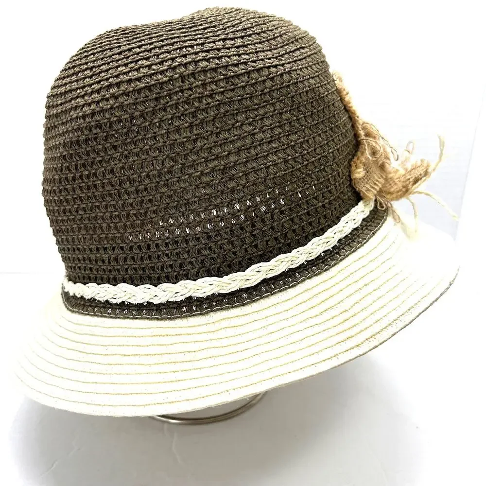 D‎ & Y Raffia Hat With Burlap Bow And Braided Hat Band